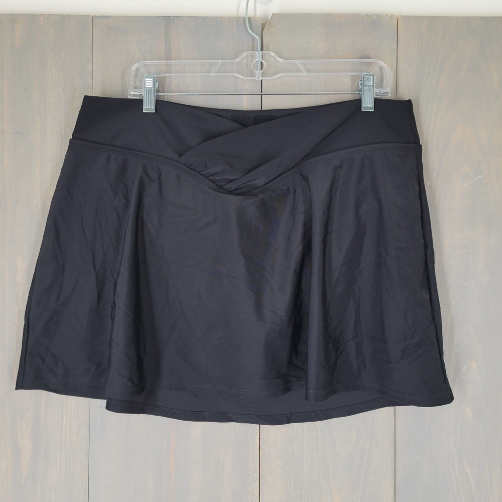 Lands' End Swim Skirt Skort Women XL Black Crossover V-Front NWT 25LETS511